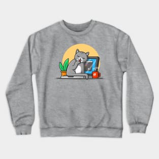 Cute Cat With Laptop Cartoon Vector Icon Illustration. Animal Technology Icon Concept Isolated Premium Vector Crewneck Sweatshirt